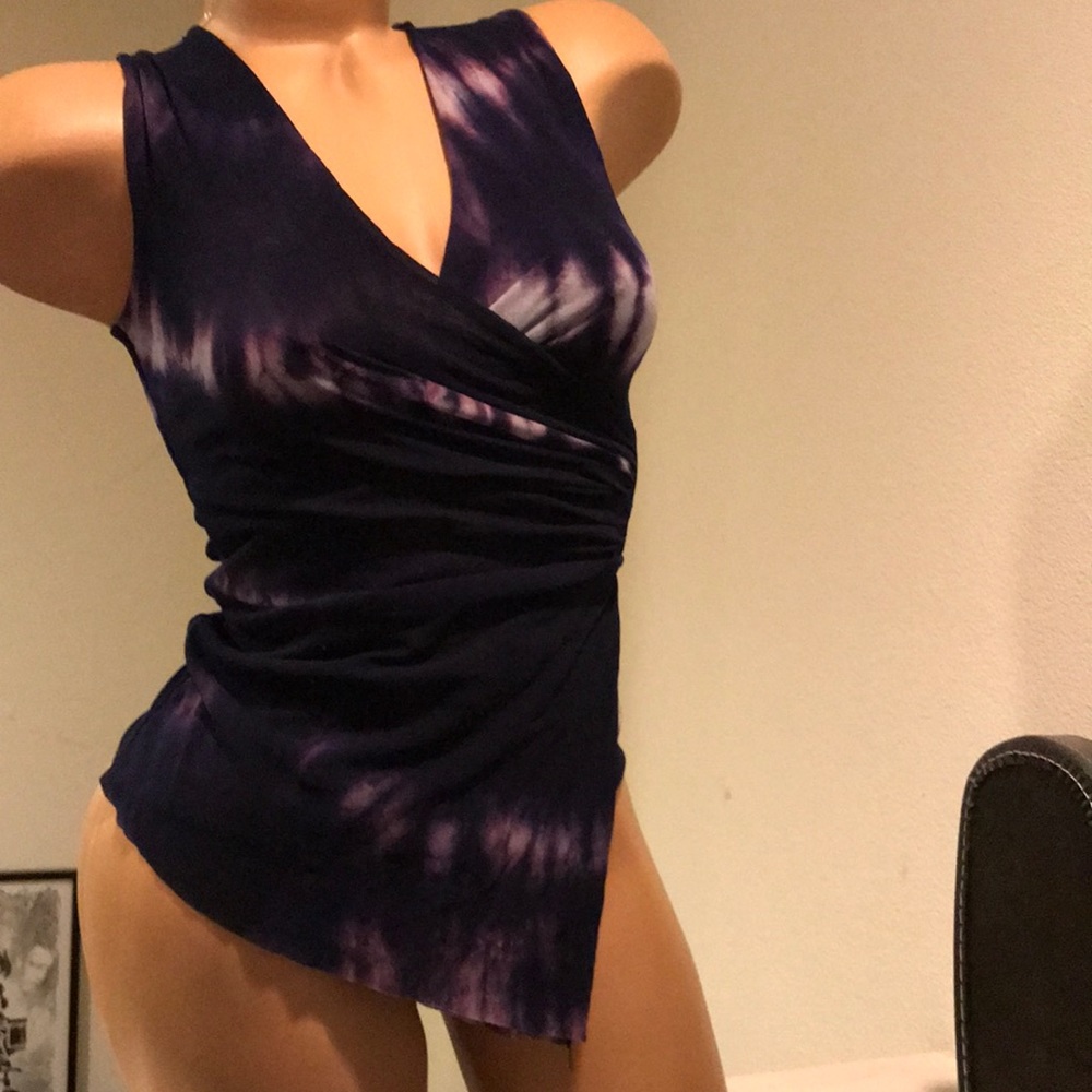 SWEET PEA Sexy Faux Wrap Mesh Tie Dye Hippie Top